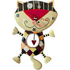 Allen Design - Orologio da parete con pendolo GATTO CUORE