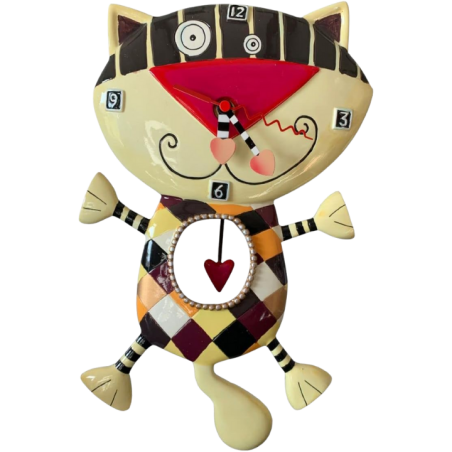 Allen Design - Orologio da parete con pendolo GATTO CUORE