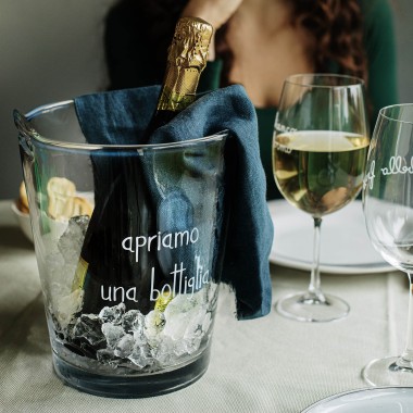 Secchiello portaghiaccio in vetro "Apriamo una bottiglia"